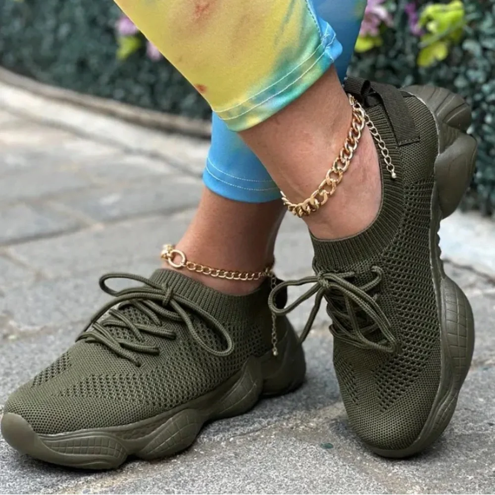 Army Green Breathable Sneakers - Picture 2 of 2